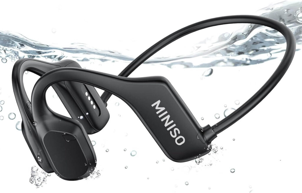 MINISO MS158 Swimming Headphones, Bone Conduction Headphones, Open Ear Headset, IPX8 Waterproof Wireless Bluetooth 5.4, MP3 Player with 32G Memory Earphones for Swimming, Running and Cycling